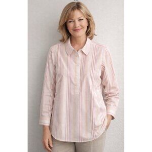 Talbots Blouse Petite Size XP Long Sleeves Peach Metallic Stripes Shirt Preppy